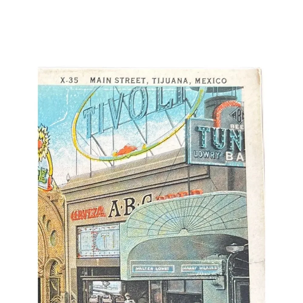 Atq Early 1900s postcard Ephemera Main St Tijuana Mexico Model T Fords Litho See